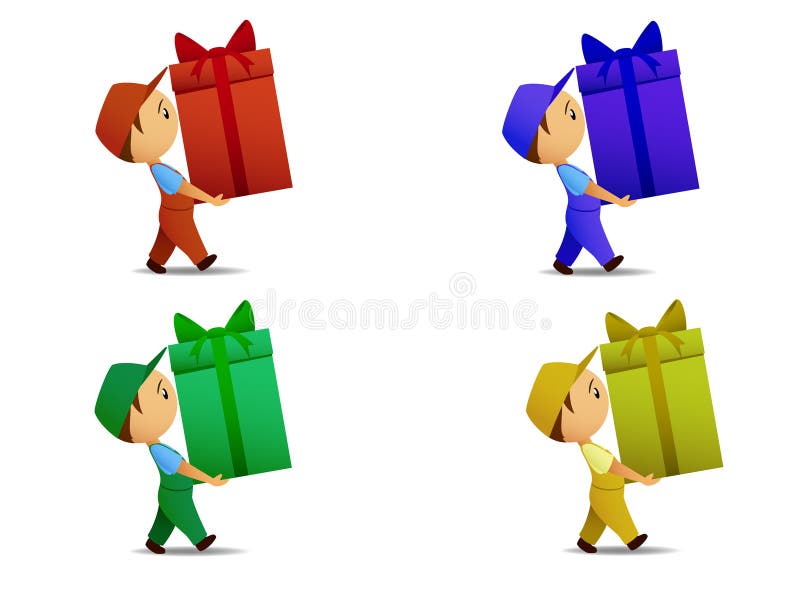 Set of colored delivery boy with gift box