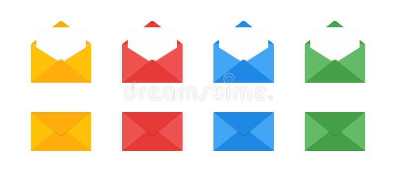 Set of colored envelope open and close isolated vector illustration. Message letter mail symbol. Vector paper mockup illustration vector illustration