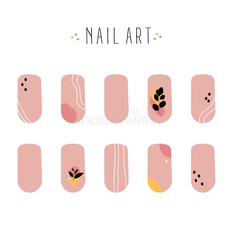 Set of Colored Painted Abstract Art Nail Stickers. Stock Vector