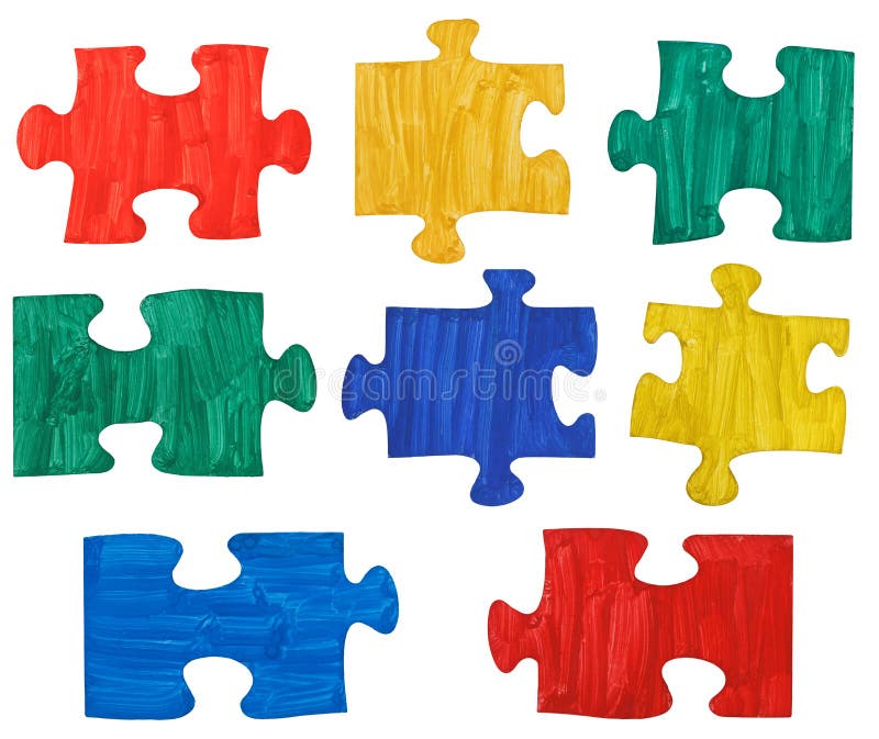 Set of colored painted puzzle pieces royalty free stock image