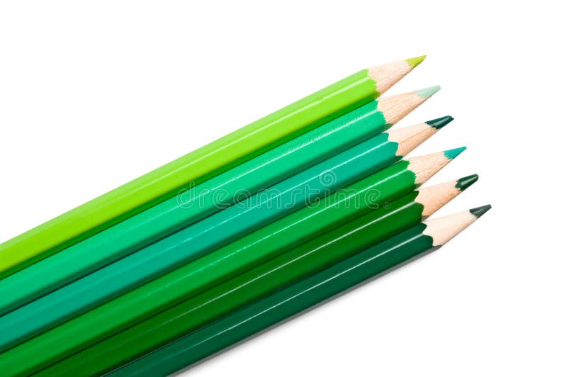 Set of colored pencils, green palette