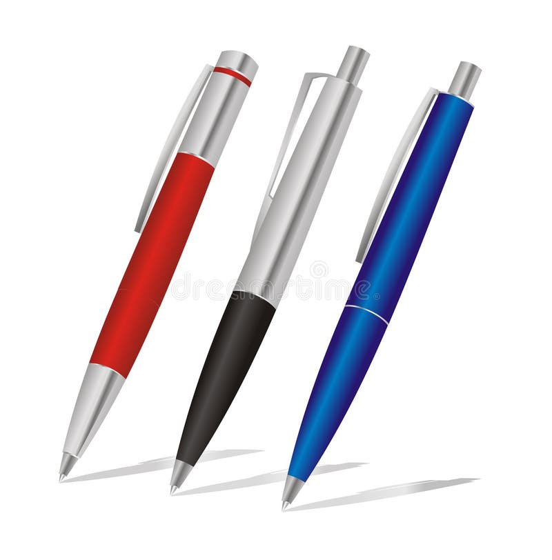 Set Of Realistic Colored Pen Vector Stock Illustration - Download