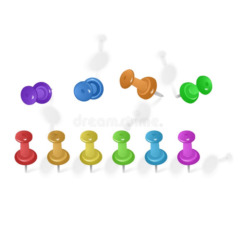Set of colored push pins in different angles isolated on white background. Vector EPS10 illustration vector illustration