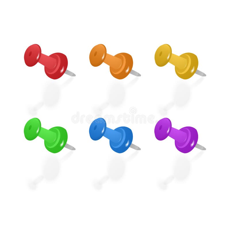 Set of colored push pins isolated on white background. Vector EPS10 illustration stock illustration