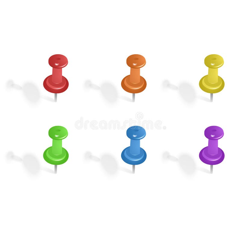Set of colored push pins isolated on white background. Vector EPS10 illustration royalty free illustration