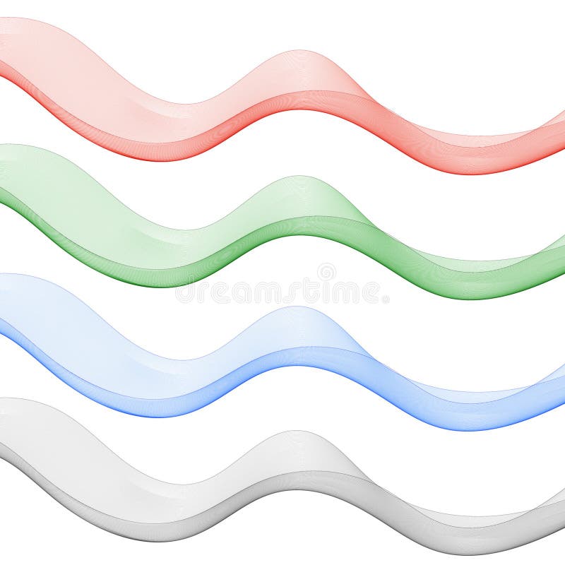 Set of colored waves. Abstract Red, blue, green, gray. Element for decoration. Eps 10 vector illustration