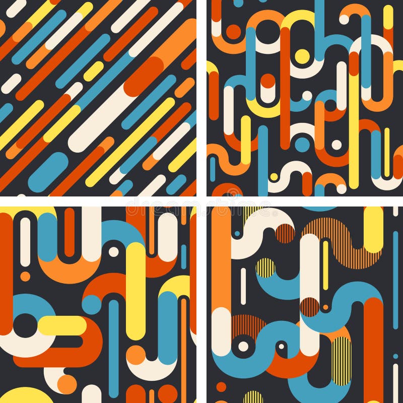 Abstract geometric seamless patterns on dark background. Set 1 royalty free illustration Abstract geometric seamless patterns on dark background. Set 1 royalty free illustration
