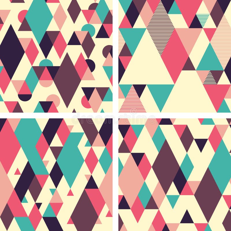 Abstract geometric seamless patterns on light background. Set 1 royalty free illustration Abstract geometric seamless patterns on light background. Set 1 royalty free illustration