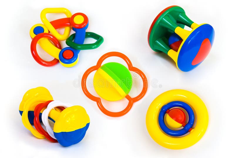 Set of Colorful Baby Rattles Isolated on White Stock Image Image of