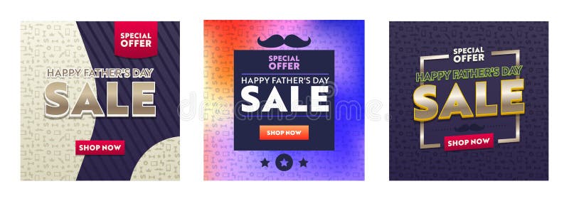 Set of Colorful Banners with Abstract Pattern for Fathers Day Sale. Promo Post Design Templates for Social Media Digital Marketing royalty free illustration Set of Colorful Banners with Abstract Pattern for Fathers Day Sale. Promo Post Design Templates for Social Media Digital Marketing royalty free illustration