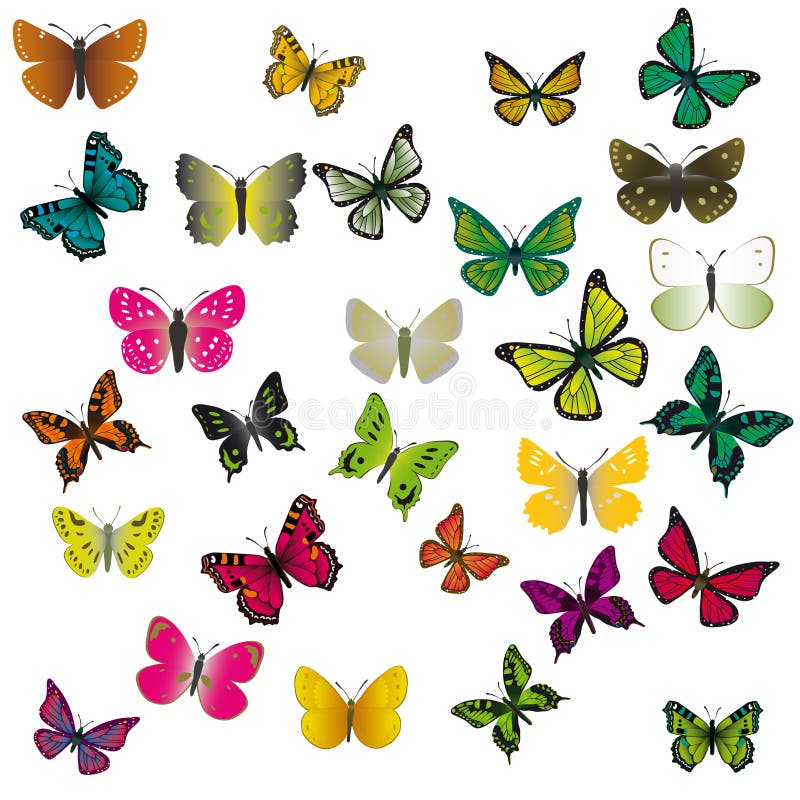 A set of colorful butterflies