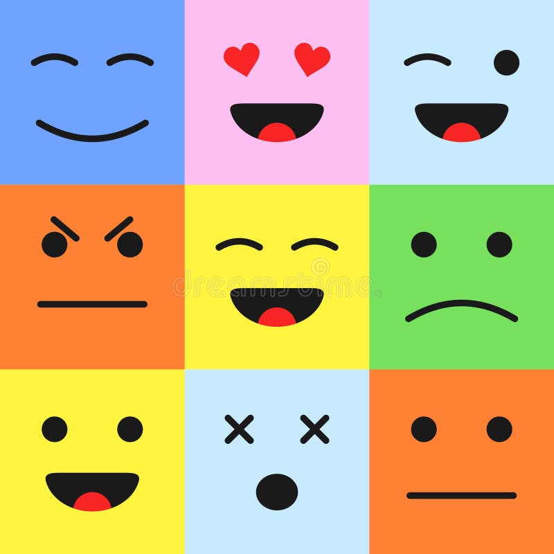 Set of Colorful Cartoon Faces Emoticons. Cartoon Style Smiles Stock ...