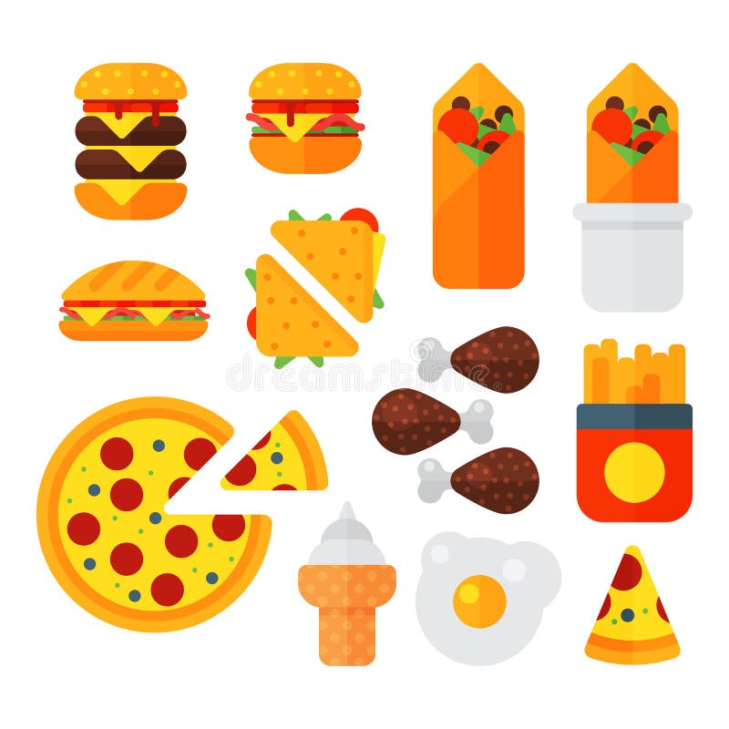 Set of Colorful Cartoon Fast Food Icons Isolated Restaurant Tasty ...