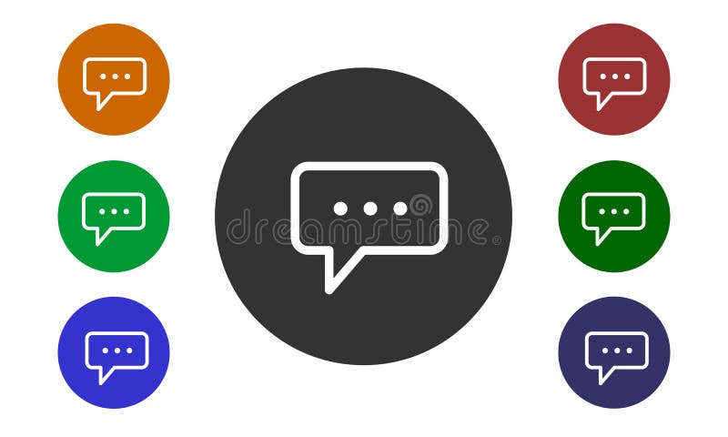 Set of colorful circular icons, comments on websites and forums and in e-shop with a button and a picture bubbles isolated on whit stock illustration Set of colorful circular icons, comments on websites and forums and in e-shop with a button and a picture bubbles isolated on whit stock illustration