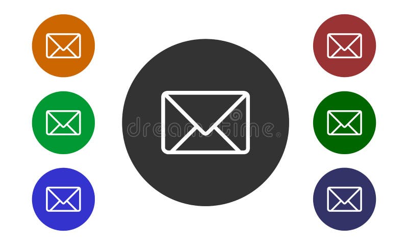 Set of colorful circular icons mail on websites and forums and in e-shop button and envelope image isolated on white background vector illustration Set of colorful circular icons mail on websites and forums and in e-shop button and envelope image isolated on white background vector illustration