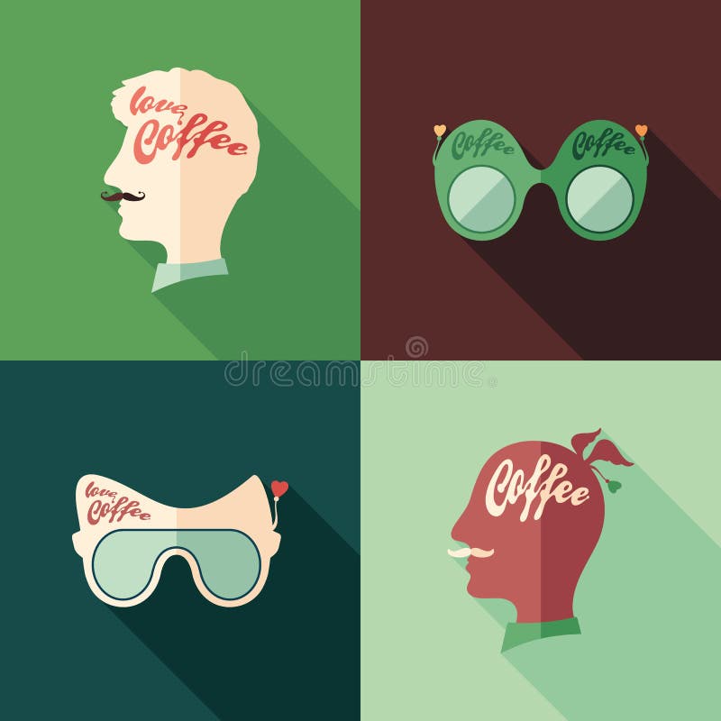 Set of colorful coffee flat square icons with long shadows. vector illustration Set of colorful coffee flat square icons with long shadows. vector illustration