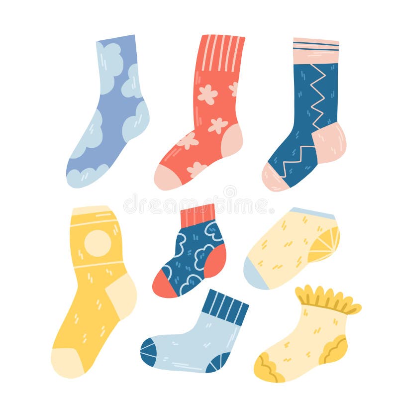 Set of Colorful Cute Socks of Different Lengths and Sizes, with