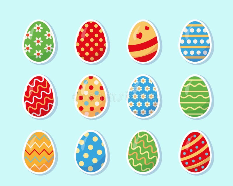 Set of Colorful Easter Eggs Stickers. Stock Vector Illustration of