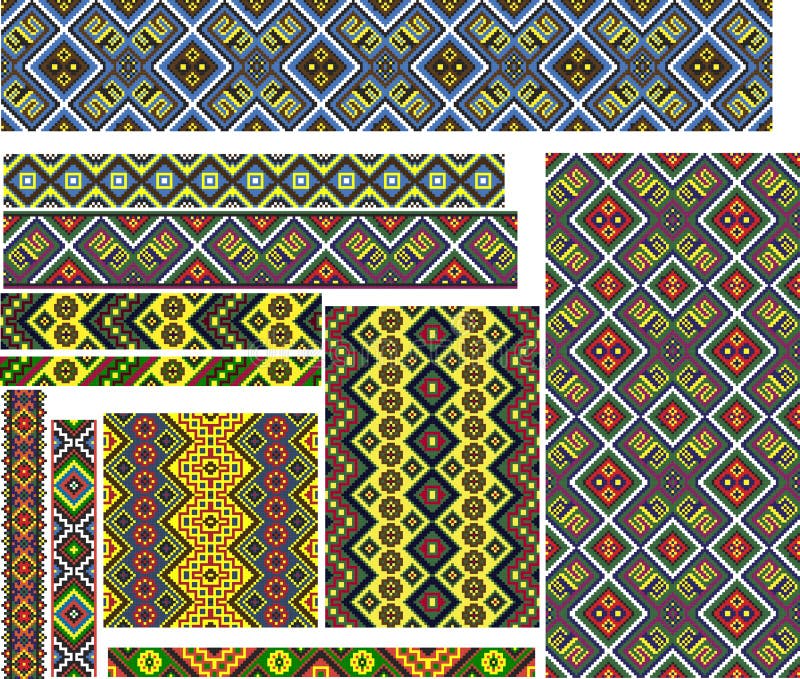 Set of Colorful Geometric Ethnic Patterns for Embroidery Stitch