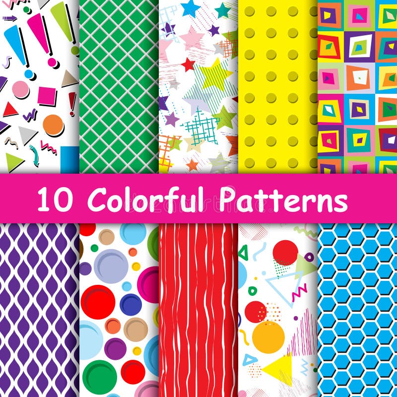 Set of 10 Colorful geometric seamless patterns royalty free illustration Set of 10 Colorful geometric seamless patterns royalty free illustration