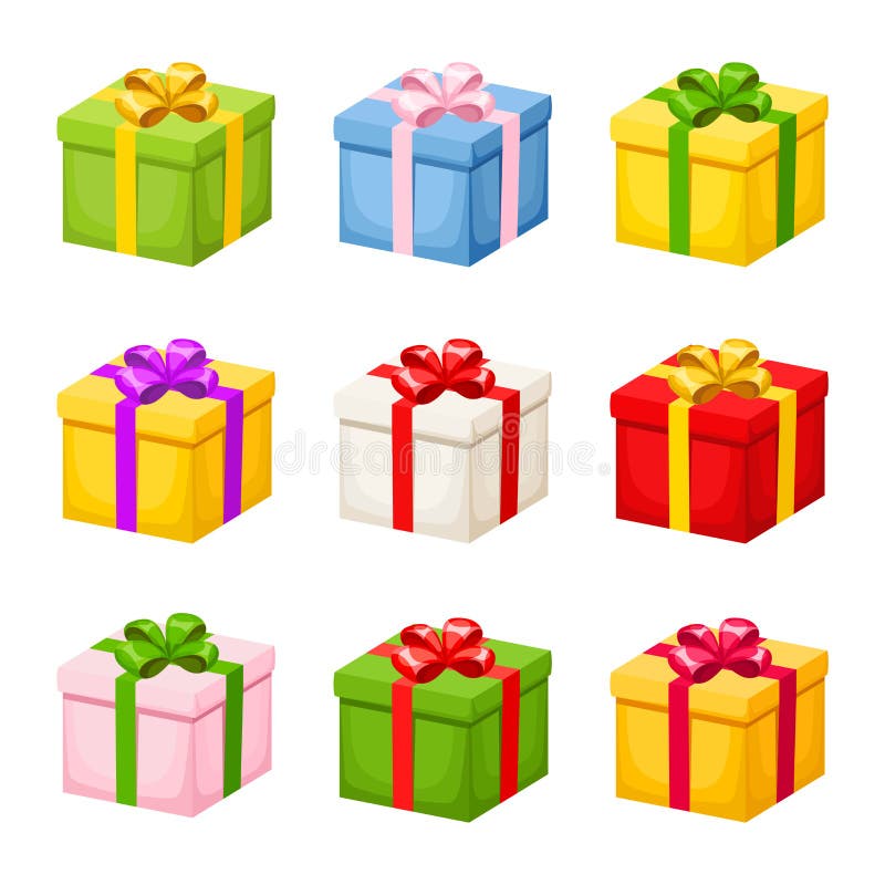 Set of Colorful Gift Boxes with Bows. Vector Illustration. Stock Vector