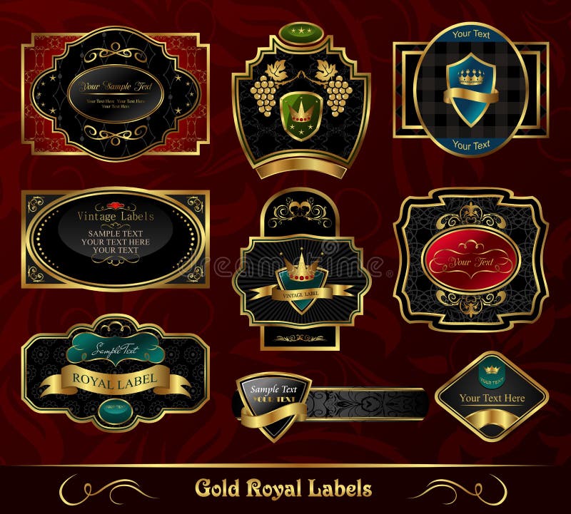 Set colorful gold-framed labels