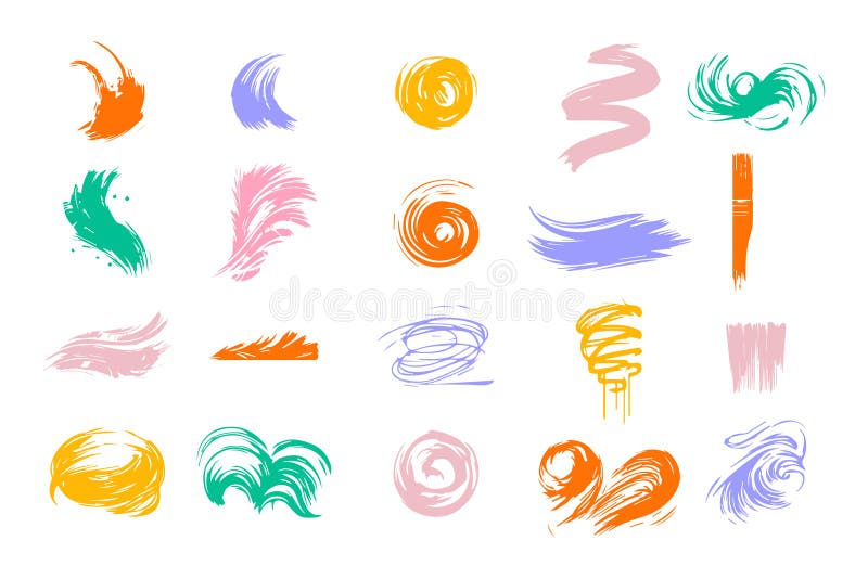 Set colorful hand drawn brushes. Brush strokes. Grunge design elements. Ink splashes royalty free illustration