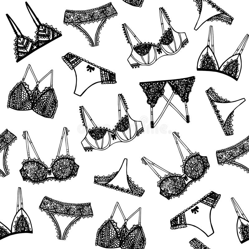 Hand drawn lingerie seamless pattern. Fashion feminine wallpaper.