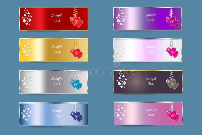Set of colorful metal banners of Valentine`s Day royalty free illustration Set of colorful metal banners of Valentine`s Day royalty free illustration