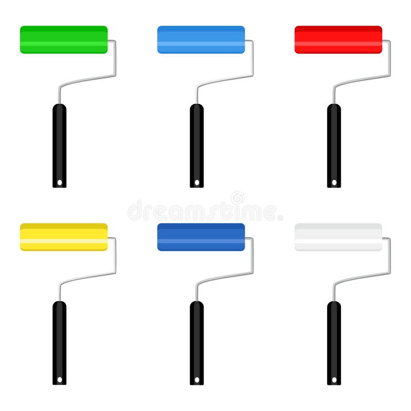 Set of Colorful Paint Roller Brushes. Vector Illustration Stock Vector