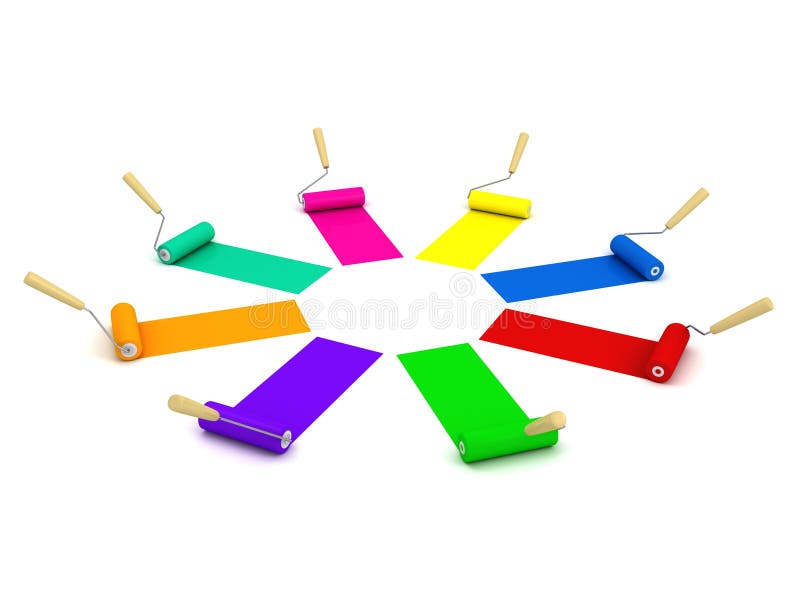 Set of colorful paint roller brushes on white