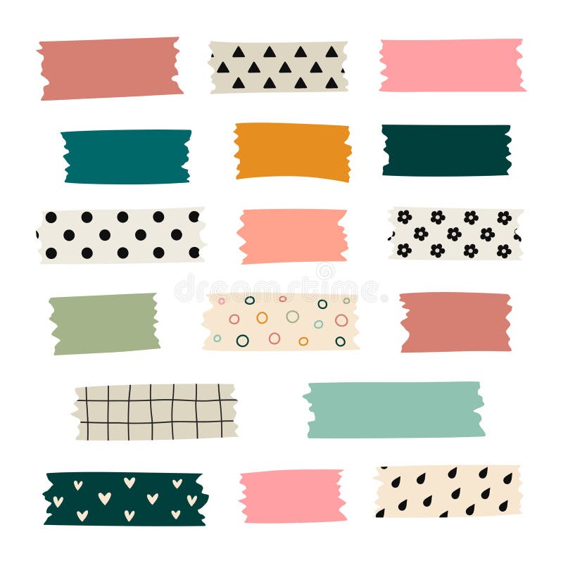 Adhesive tape. Aesthetic tape. Cute tape. Washi tape. Paper tape.  Transparent tape Stock Vector