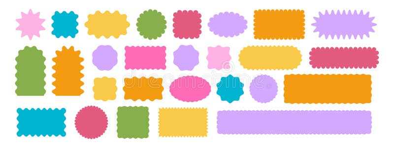 Set of colorful round and oval, rectangular and square, arch shapes with curvy edges. Cute geometric forms with royalty free illustration