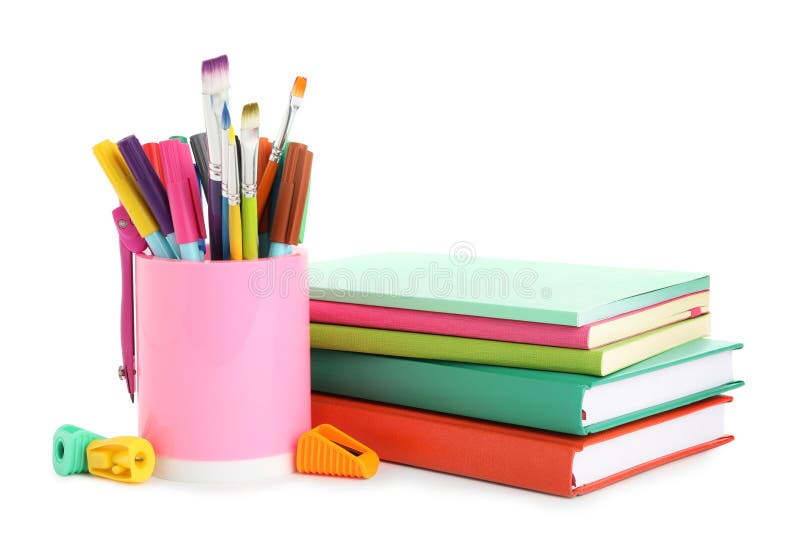 Set of Colorful School Stationery on White Background Stock Image