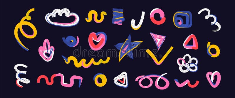 Set of Colorful Shapes and Doodle Objects Vector Illustration Stock ...