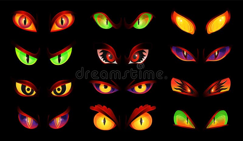 Set of glowing evil or animal eyes, realistic vector illustration isolated.