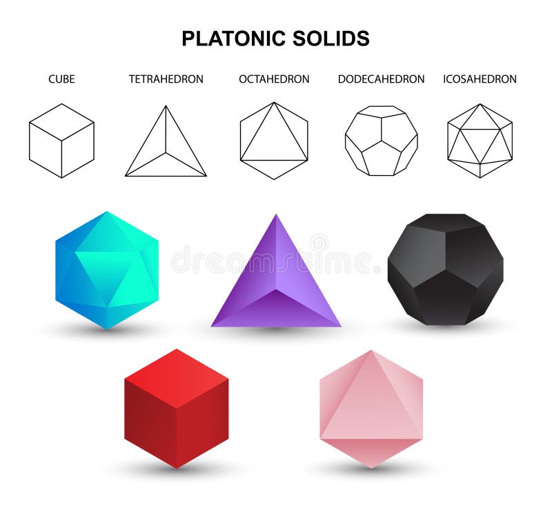 Set of Colorful Vector Editable 3D Platonic Solids Isolated on White ...