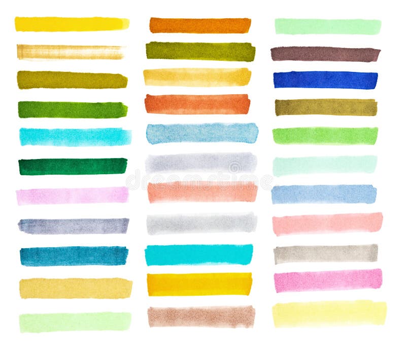 Set colorful watercolor brush strokes