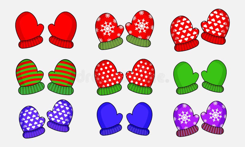 Set of colorful winter mittens royalty free illustration