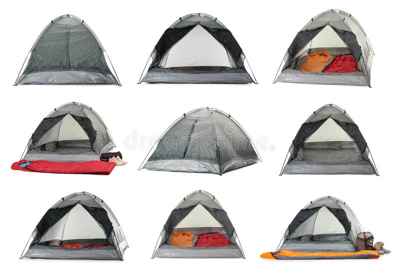 Set of Comfortable Tents and Camping Equipment Stock Photo Image of
