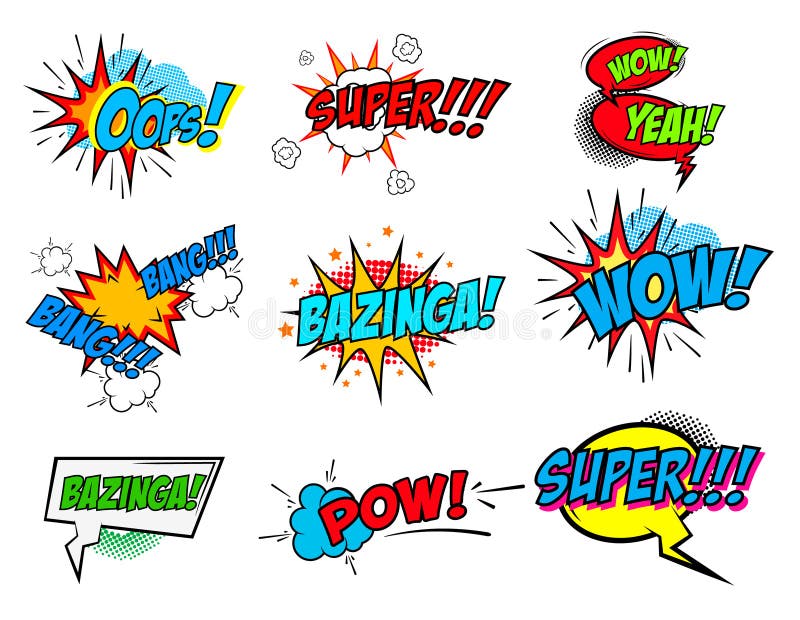 Set of comic text, Pop art style phrases royalty free illustration