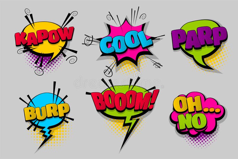 Set Comic Text Speech Bubble Pop Art Stock Vector - Illustration of ...