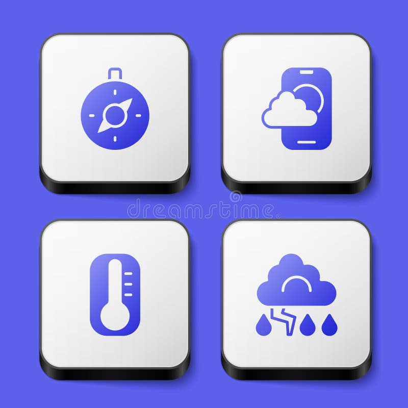 Set Compass, Weather Forecast App, Thermometer and Cloud and Lightning ...