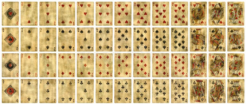 Set complet de cărți de joc de epocă izolate pe alb stock images