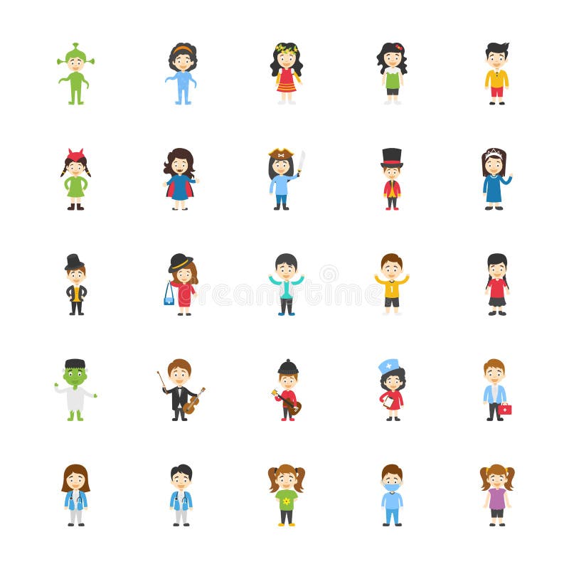 Kids Cartoon Characters Flat Icons Set Stock Illustration - Illustration of  nurse, little: 118353115