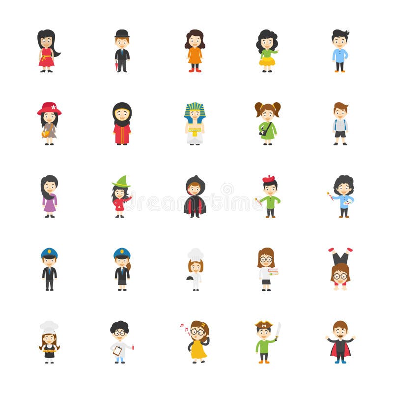 Kids Cartoon Characters Flat Icons Stock Illustration - Illustration of  egyptian, little: 118353117