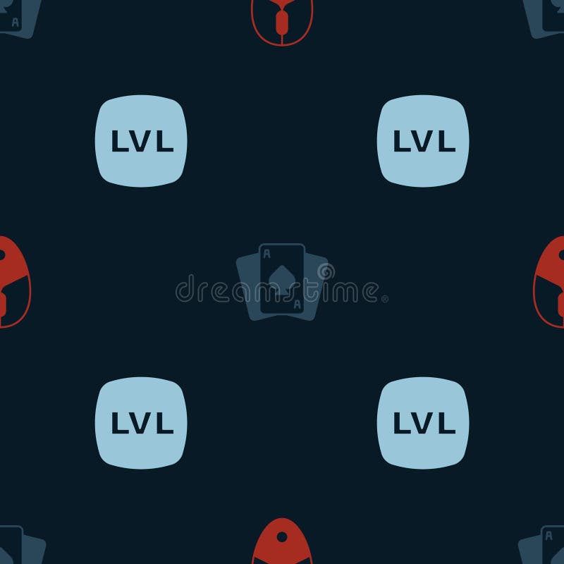 Set Computer Mouse, Playing Cards and Level Game on Seamless Pattern