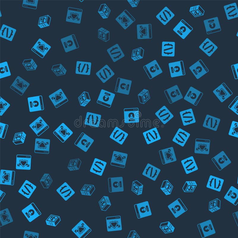 Set Computer, Programming language syntax, Create account screen and Browser with shield on seamless pattern. Vector royalty free illustration