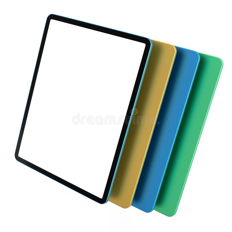 Set of Computer Tablets with Cover Case and Blank Screen Isolated on
