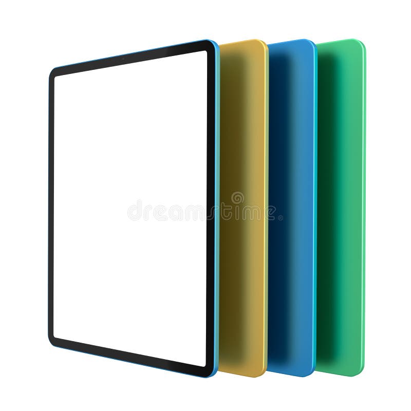 Set of Computer Tablets with Cover Case and Blank Screen Isolated on